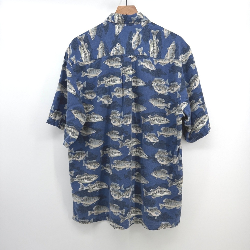 Columbia Shirt Mens Medium Blue Fish Print Short Sleeve Fishing Outdoors *Wear - Picture 6 of 11